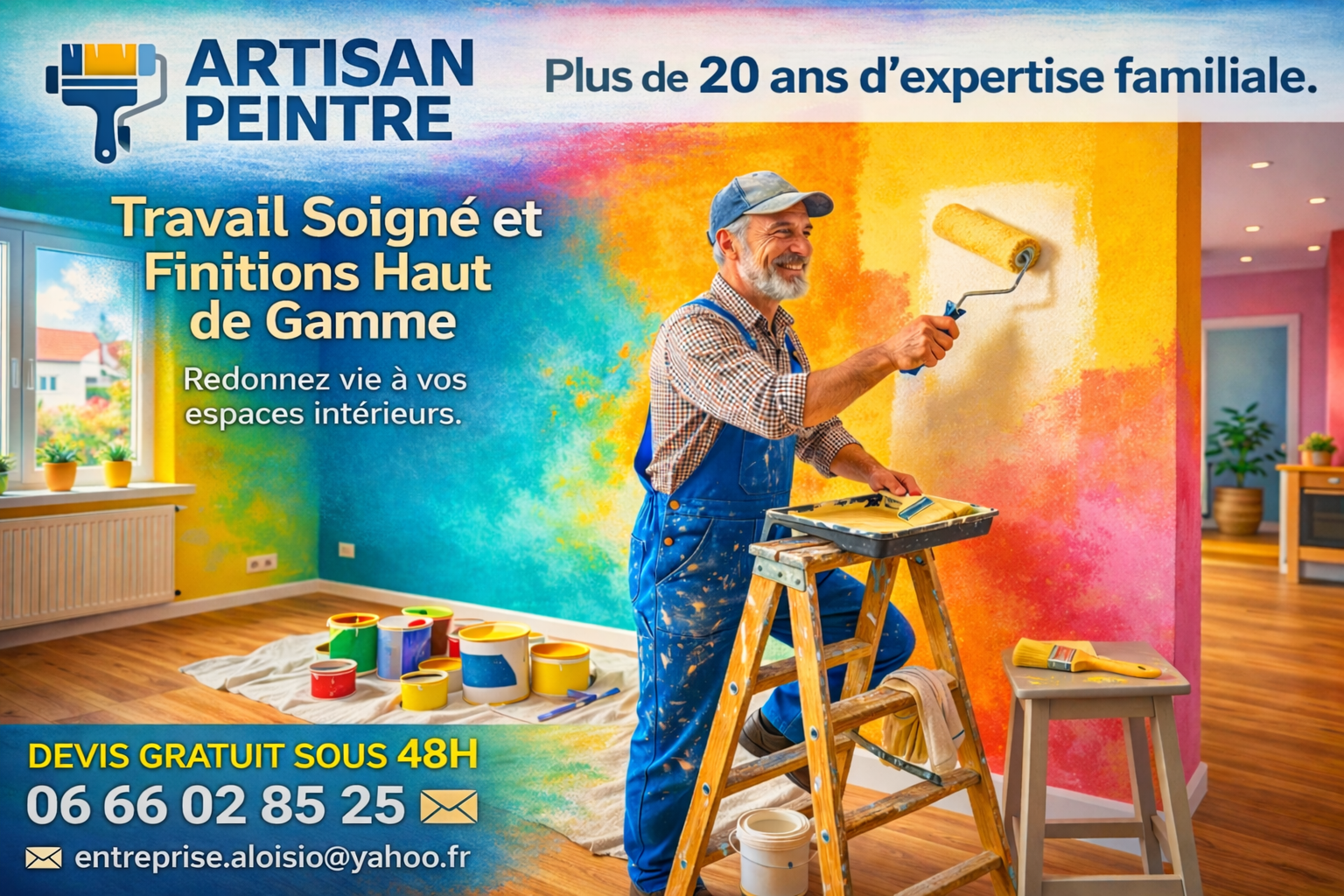 Artisan Peintre — Plus de 20 ans d'expertise familiale. Travail soigné et finitions haut de gamme. Devis gratuit sous 48h. 06 66 02 85 25